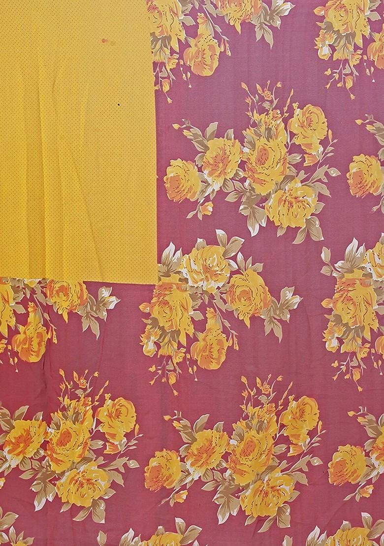 Yellow Floral Georgette Saree Set (Set Of 2)
