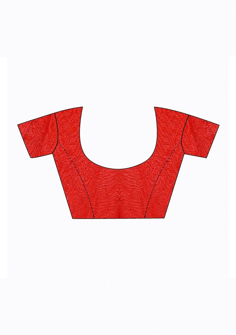 Red Printed Georgette Saree Set (Set Of 2)