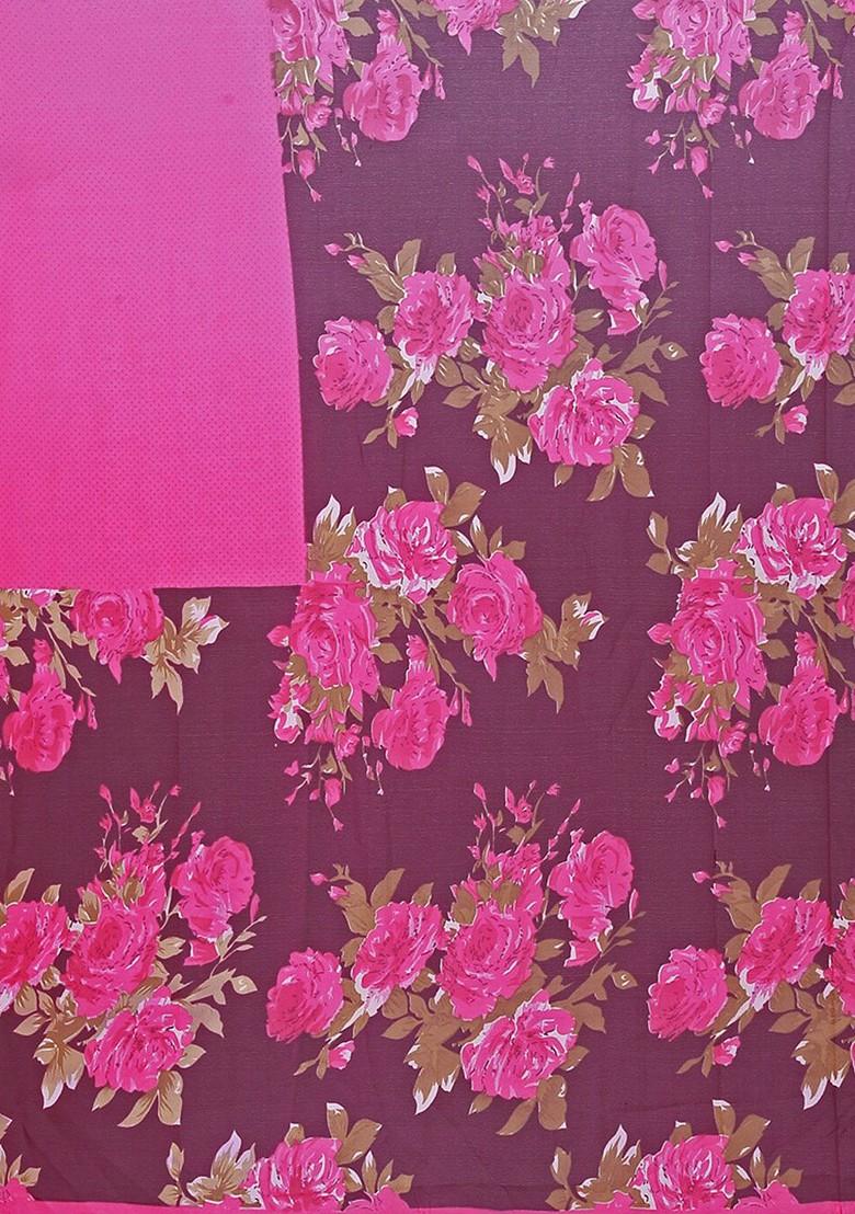 Magenta Floral Georgette Saree Set (Set Of 2)