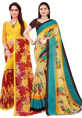 Maroon Embroidered Poly Blend Saree Set