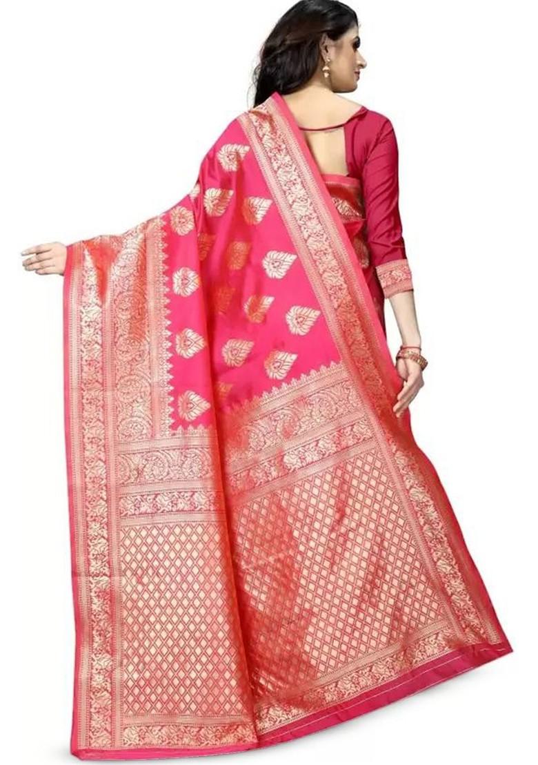 Pink woven Kanjeevaram Saree Set