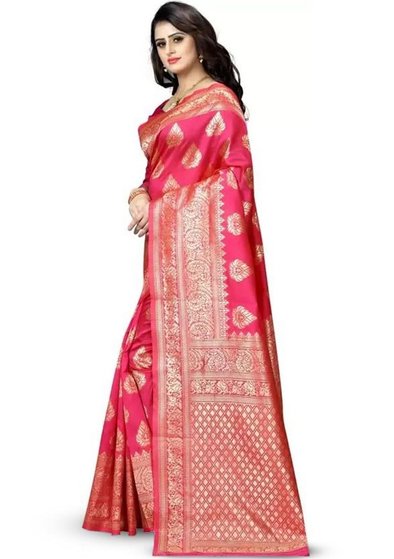 Pink woven Kanjeevaram Saree Set