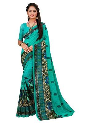 Sea Green Floral Georgette Saree Set