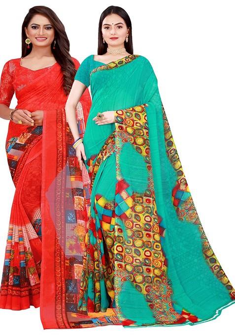 Green Embroidered Georgette Saree Set
