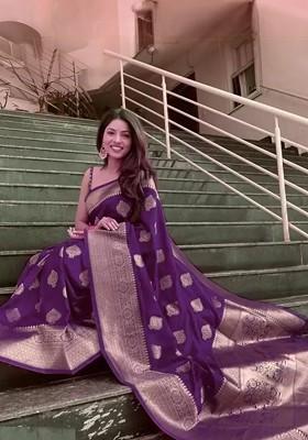 Purple woven Kanjeevaram Saree Set