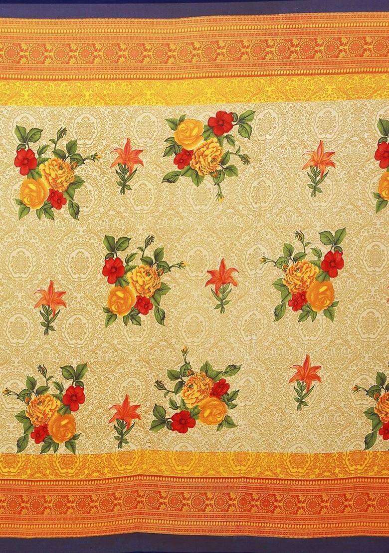 Beige Floral Georgette Saree Set (Set Of 2)