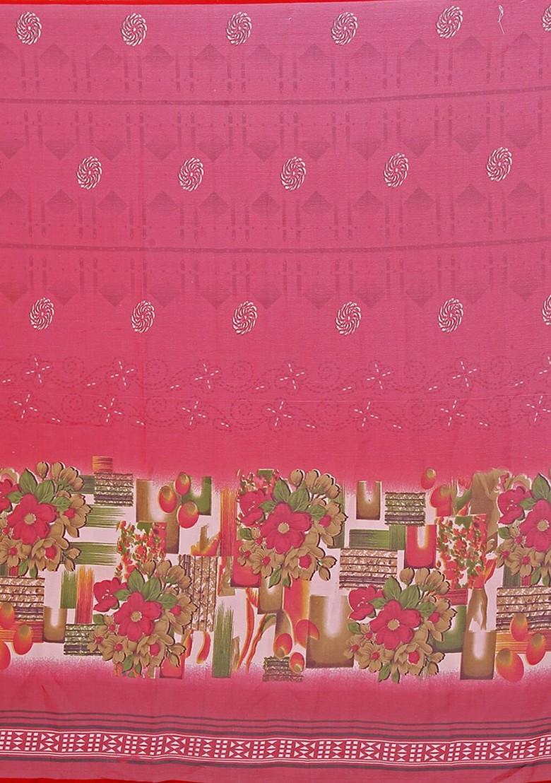 Beige Floral Georgette Saree Set (Set Of 2)