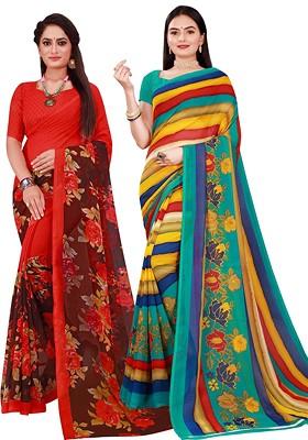 Multi Embroidered Georgette Saree Set (Set Of 2)