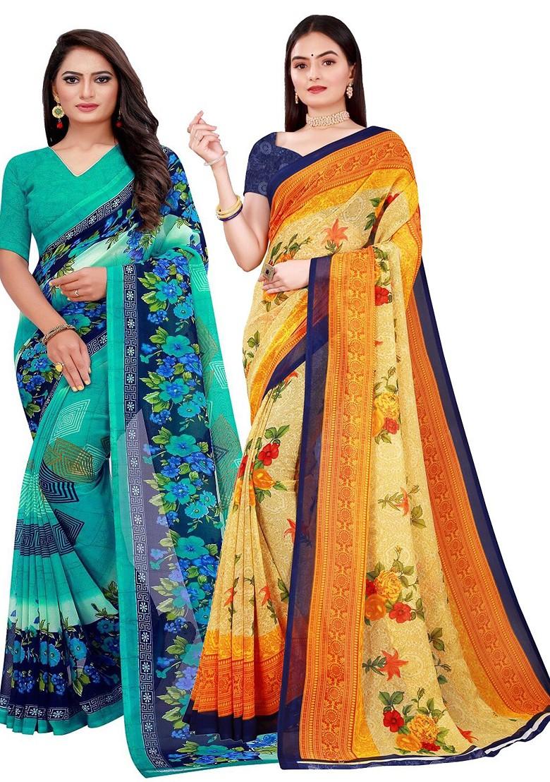 Beige Embroidered Georgette Saree Set