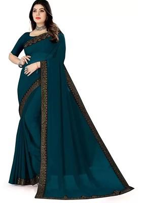 Blue Embellished Georgette Saree Set