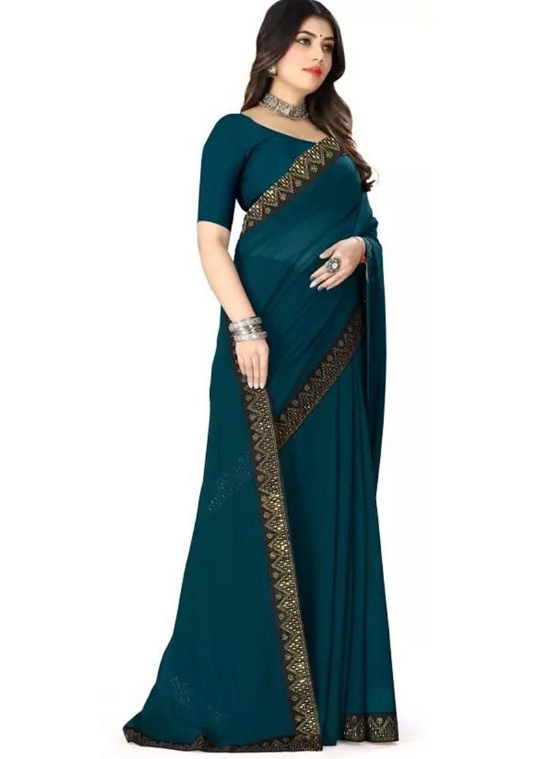 Blue Embellished Georgette Saree Set