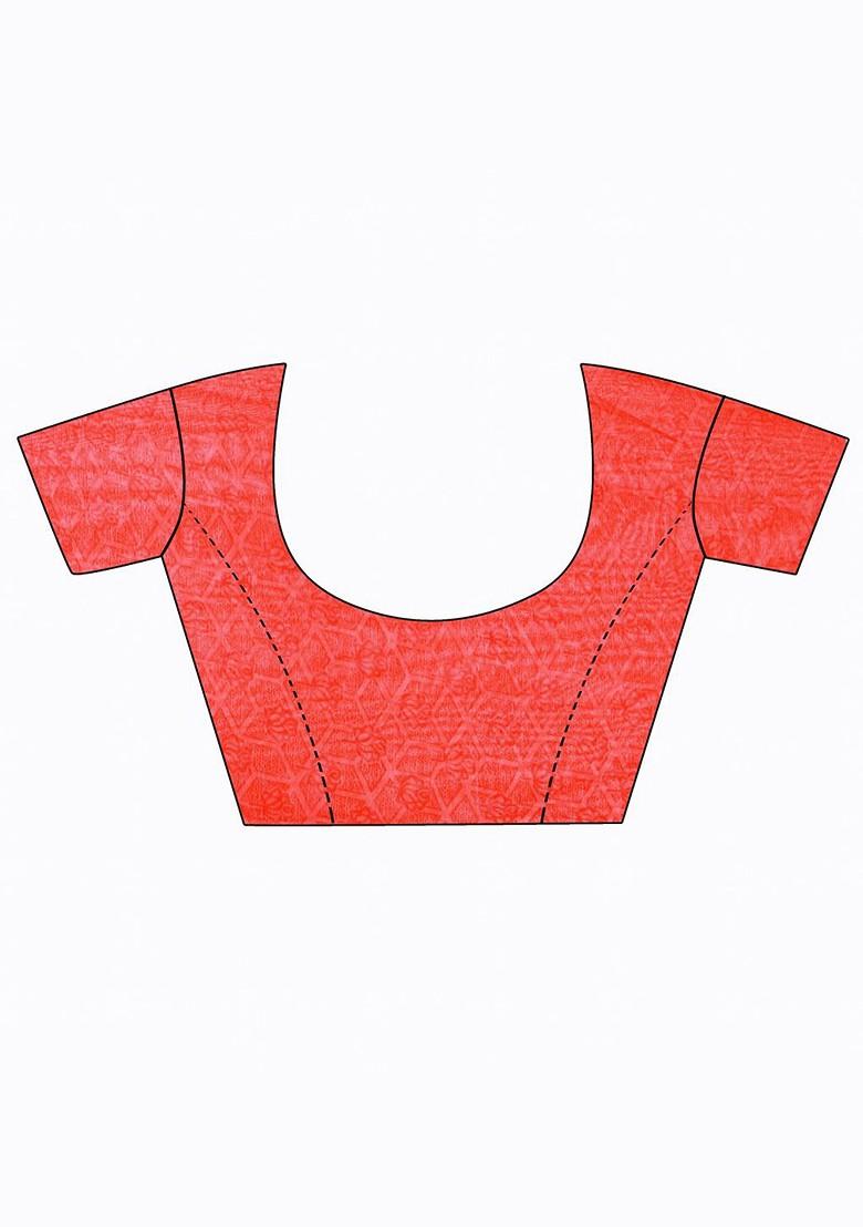 Red Printed Georgette Saree Set (Set Of 2)