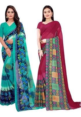 Teal Green Embroidered Georgette Saree Set