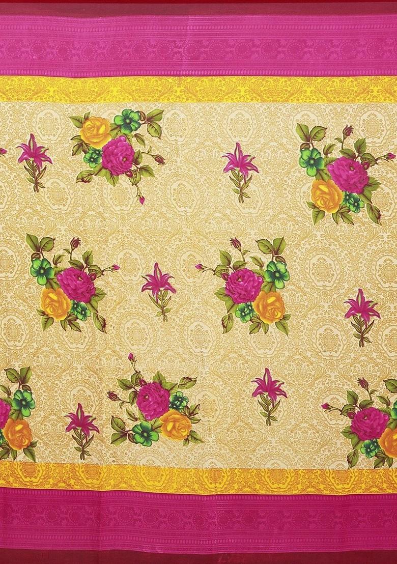 Yellow Printed Georgette Saree Set (Set Of 2)