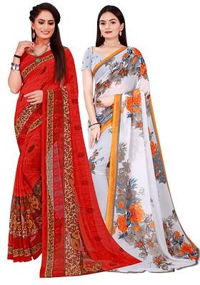 White Floral Georgette Saree Set