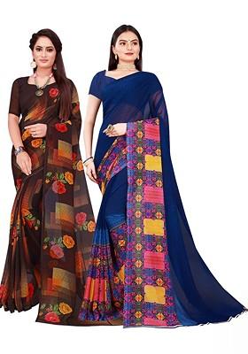 Navy Blue Embroidered Georgette Saree Set