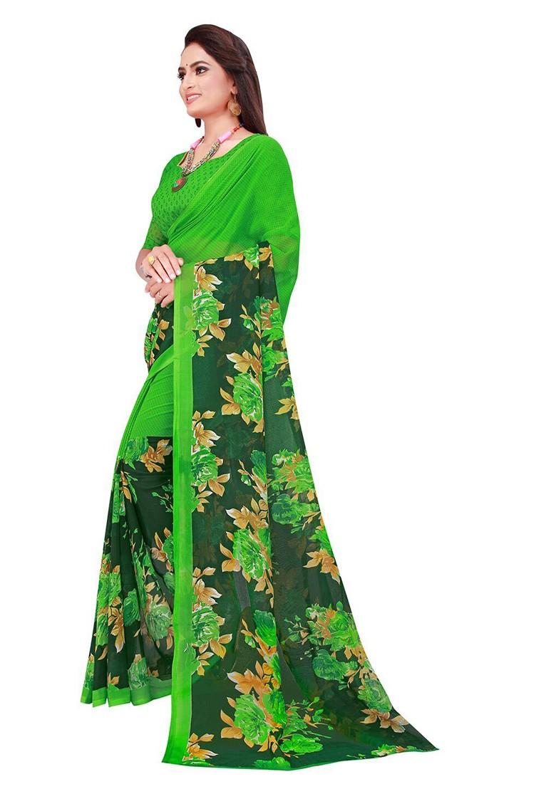 Navy Blue Geometric Print Georgette Saree Set (Set Of 2)