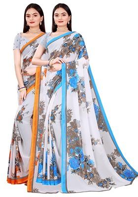 White Embroidered Georgette Saree Set