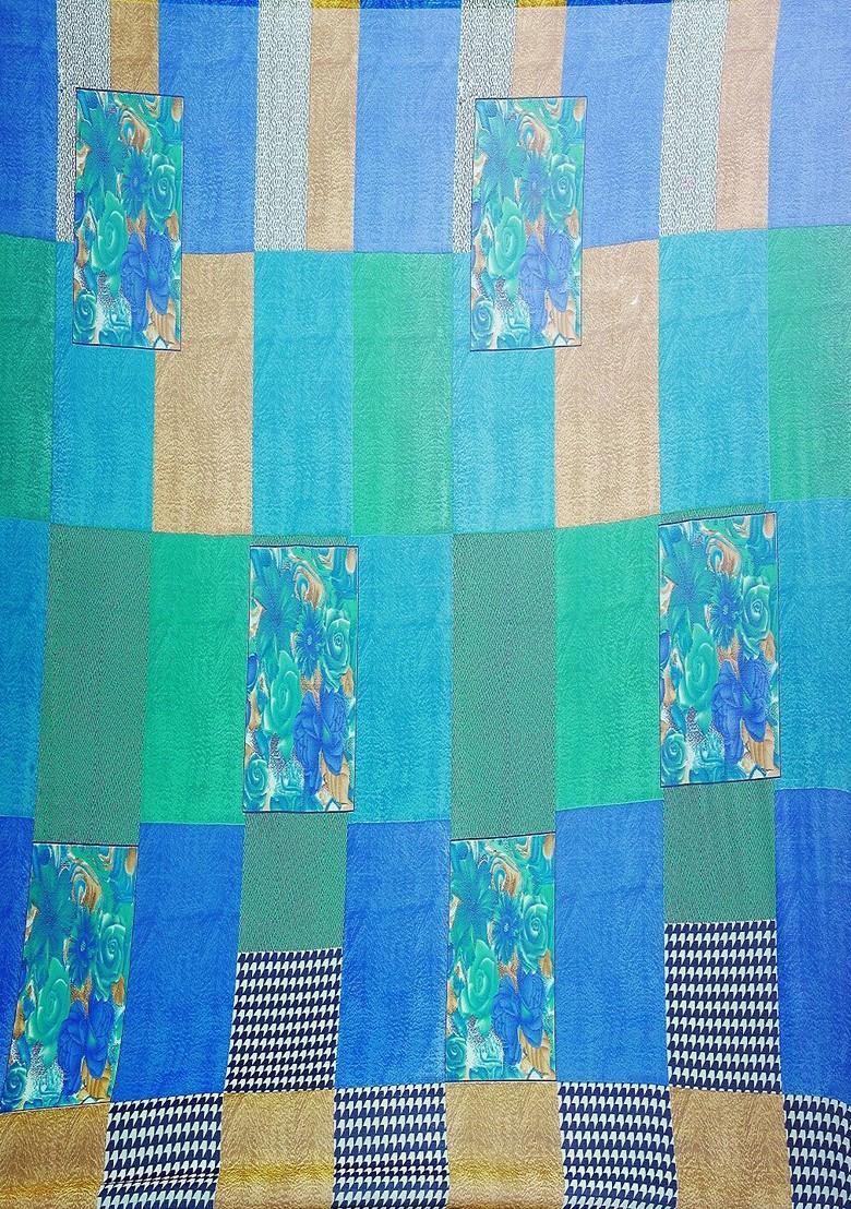 Blue Printed Georgette Saree Set