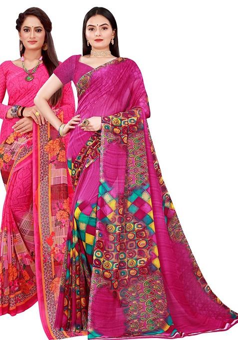 Magenta Floral Georgette Saree Set