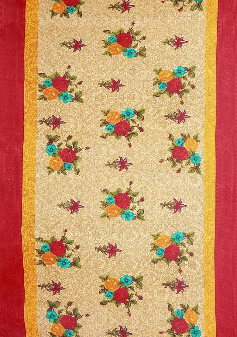 Beige Geometric Print Georgette Saree Set (Set Of 2)