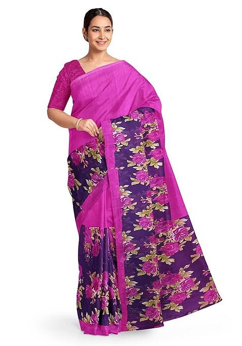 Pink Floral Georgette Saree Set