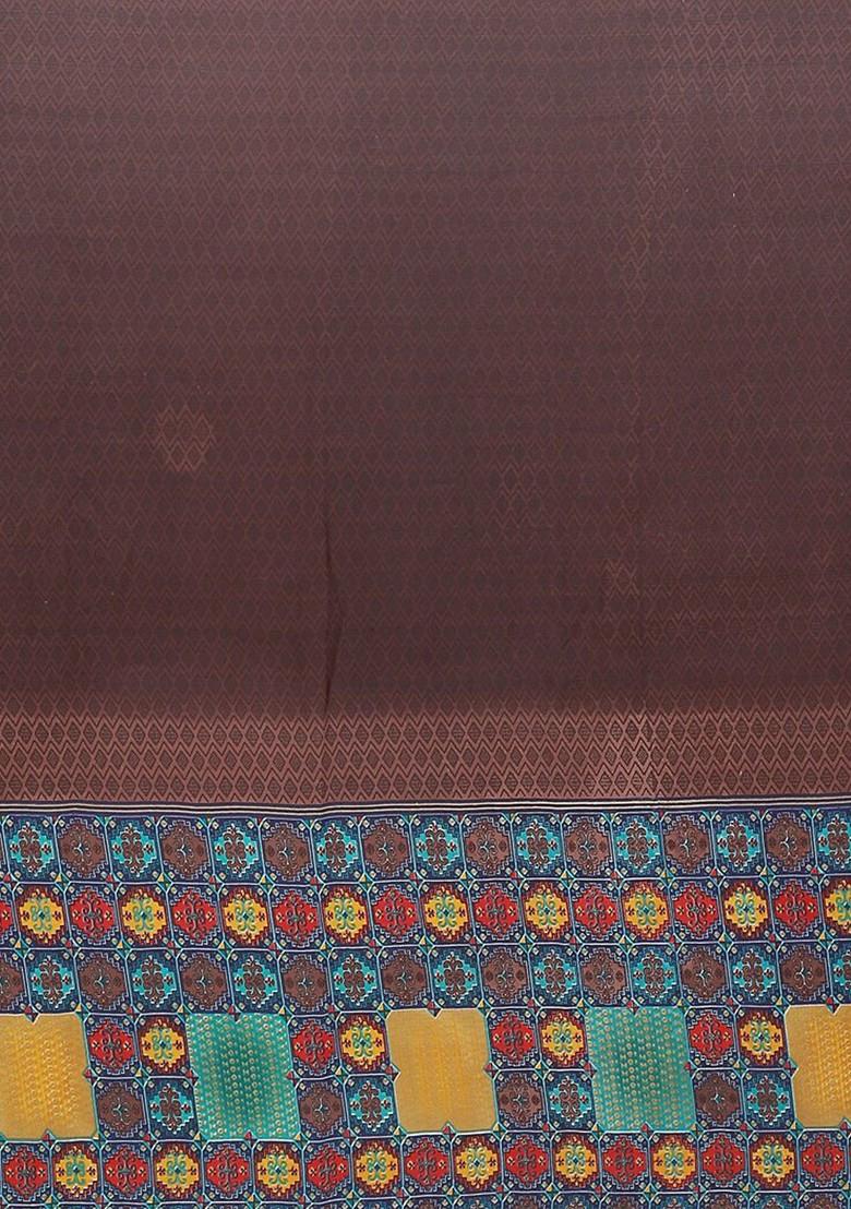 Brown Embroidered Georgette Saree Set (Set Of 2)