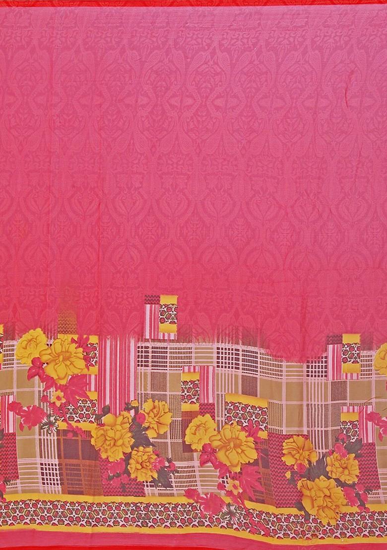 Orange Floral Georgette Saree Set (Set Of 2)