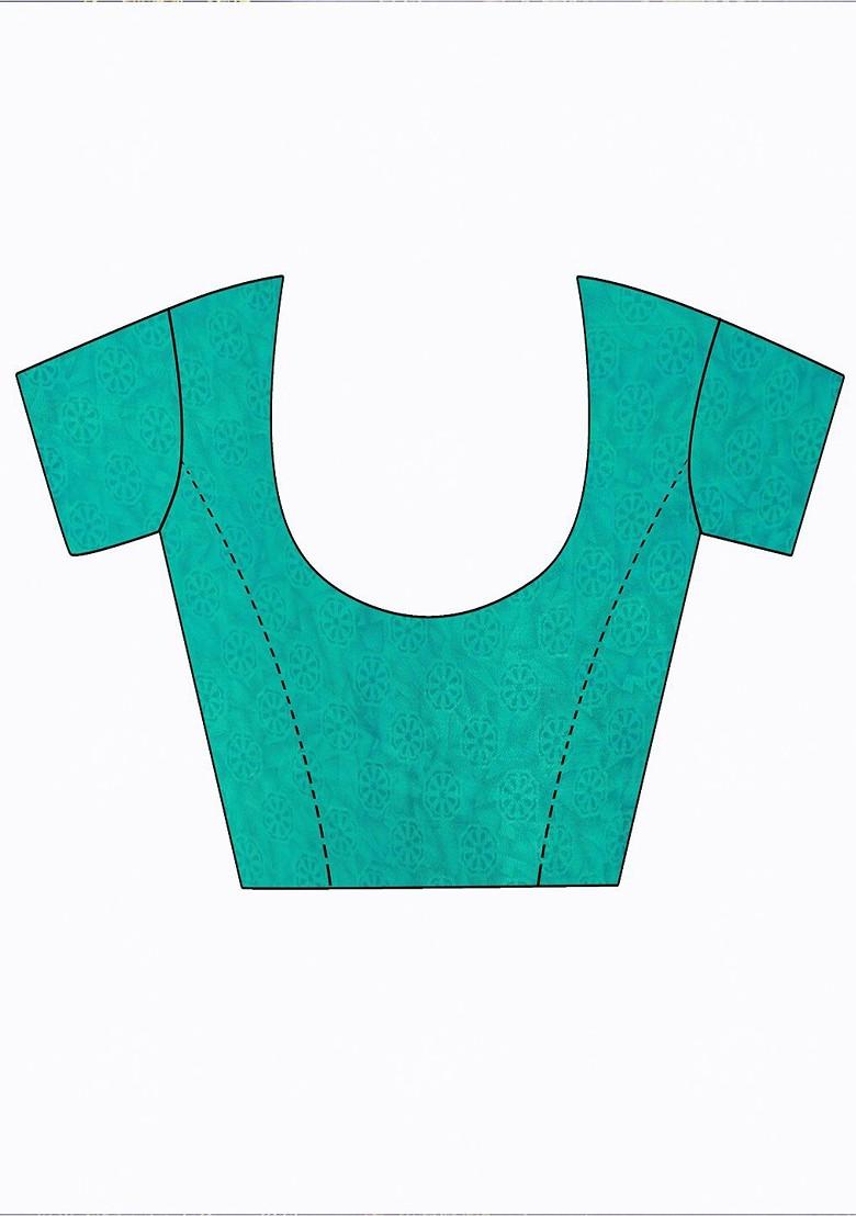 Turquoise Blue Embroidered Georgette Saree Set (Set Of 2)