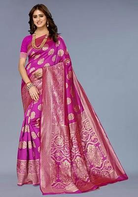 Pink woven Kanjeevaram Saree Set