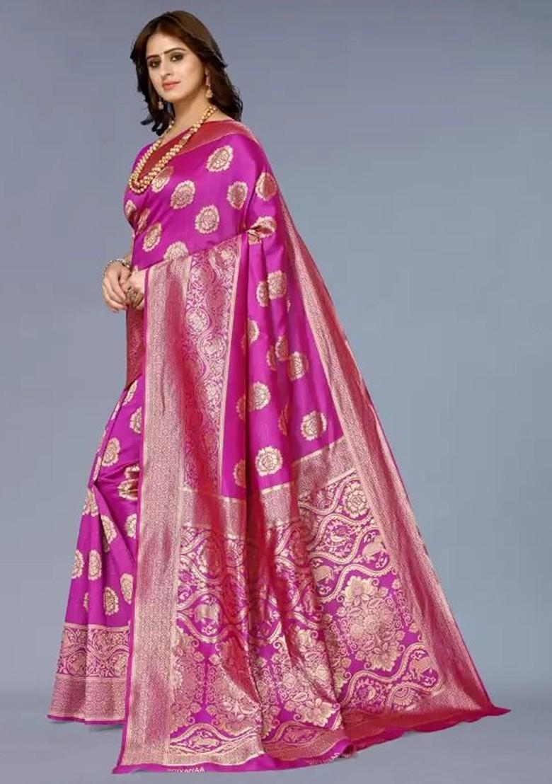 Pink woven Kanjeevaram Saree Set