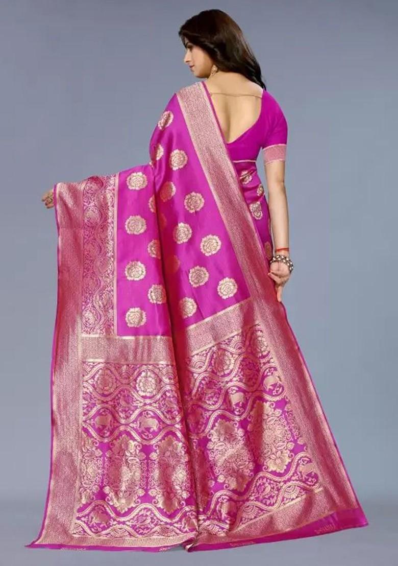 Pink woven Kanjeevaram Saree Set