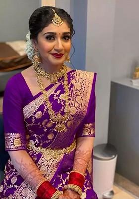 Purple woven Silk Saree Set