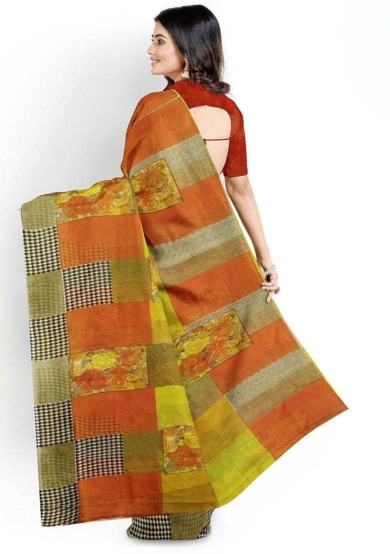 Yellow Printed Georgette Saree Set