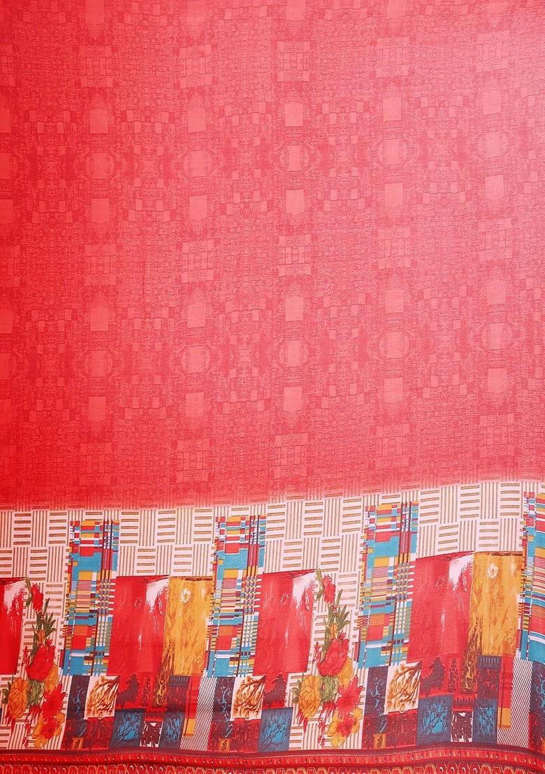 Beige Embroidered Georgette Saree Set (Set Of 2)