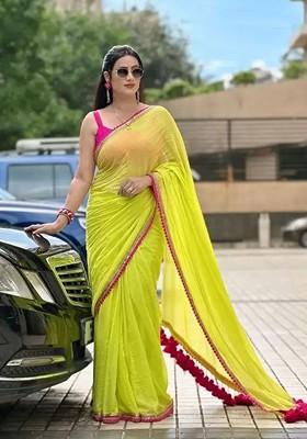 Yellow Embroidered Georgette Saree Set