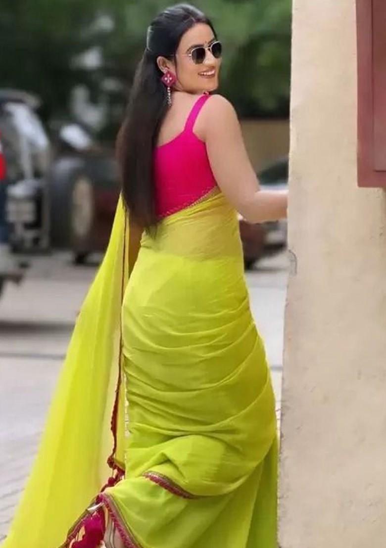 Yellow Embroidered Georgette Saree Set