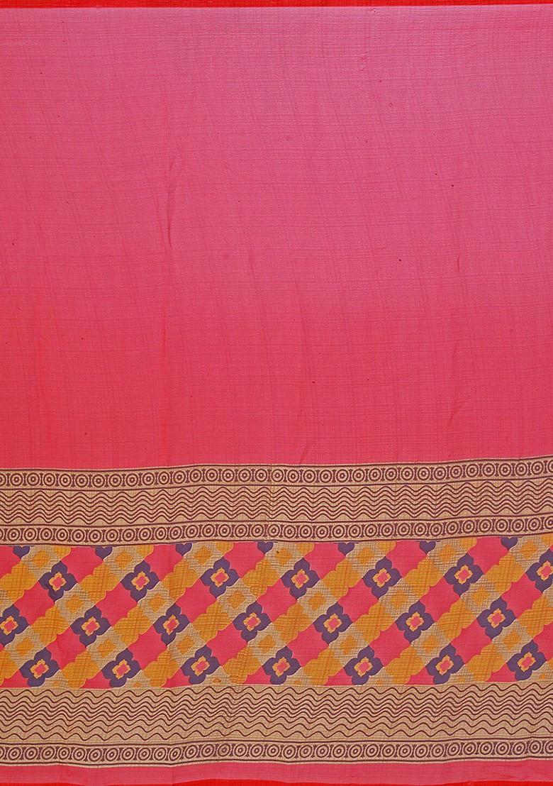 Orange Floral Georgette Saree Set (Set Of 2)