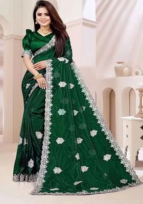 Green Embellished Poly Blend Saree Set
