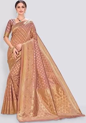 Peach woven Silk Saree Set