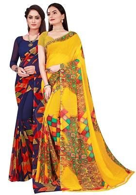 Yellow Embroidered Georgette Saree Set
