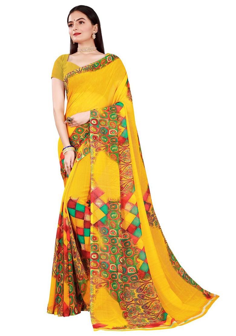 Yellow Embroidered Georgette Saree Set
