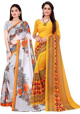 White Floral Georgette Saree Set