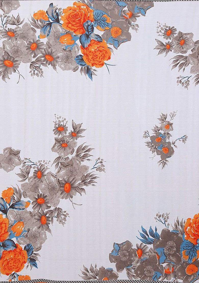 White Floral Georgette Saree Set