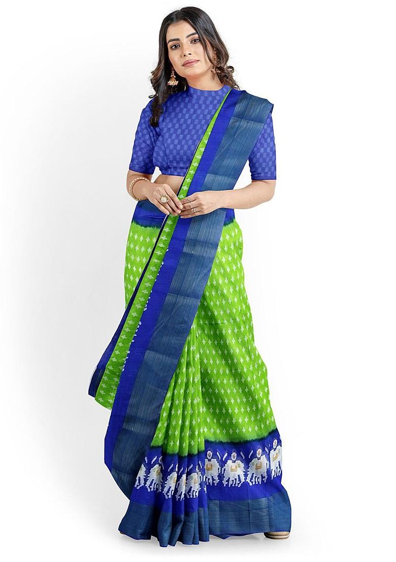 Green Embroidered Silk Saree Set
