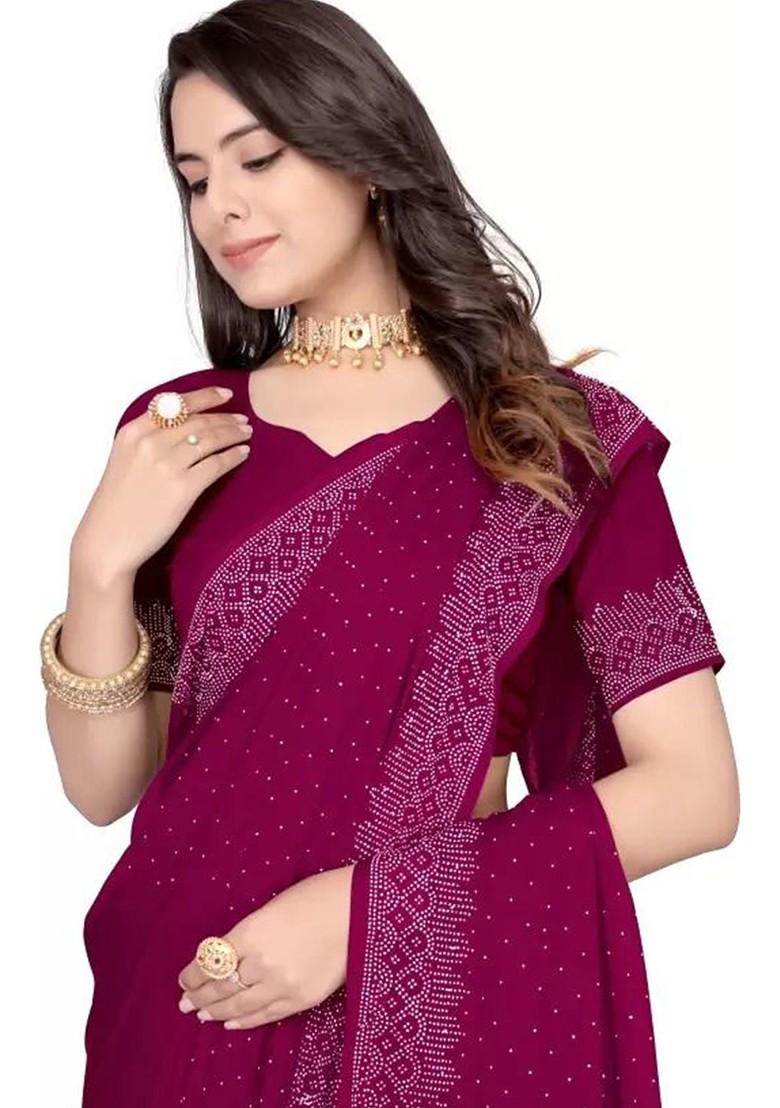 Burgundy Embroidered Georgette Saree Set