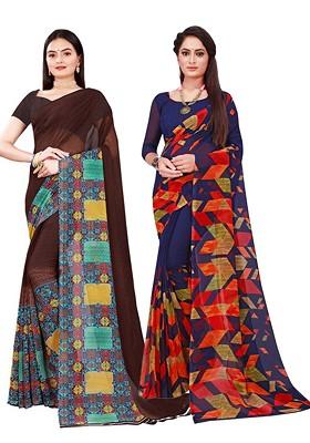 Navy Blue Embroidered Georgette Saree Set