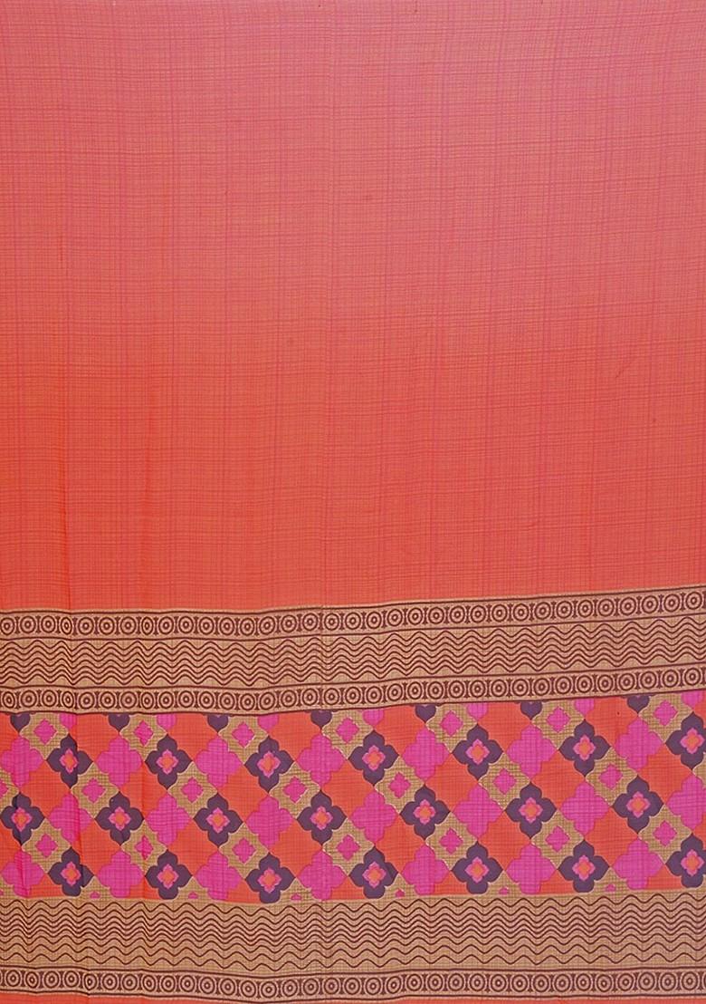 Orange Floral Georgette Saree Set (Set Of 2)