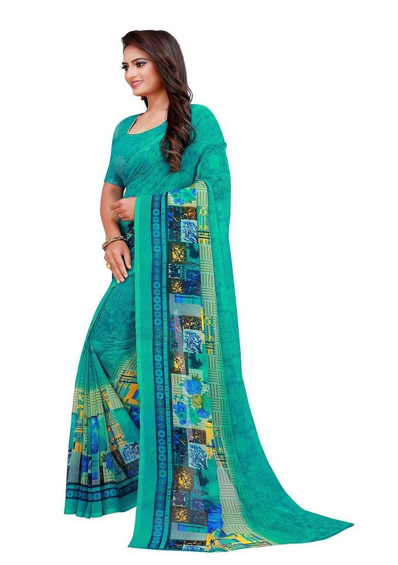 Green Embroidered Georgette Saree Set