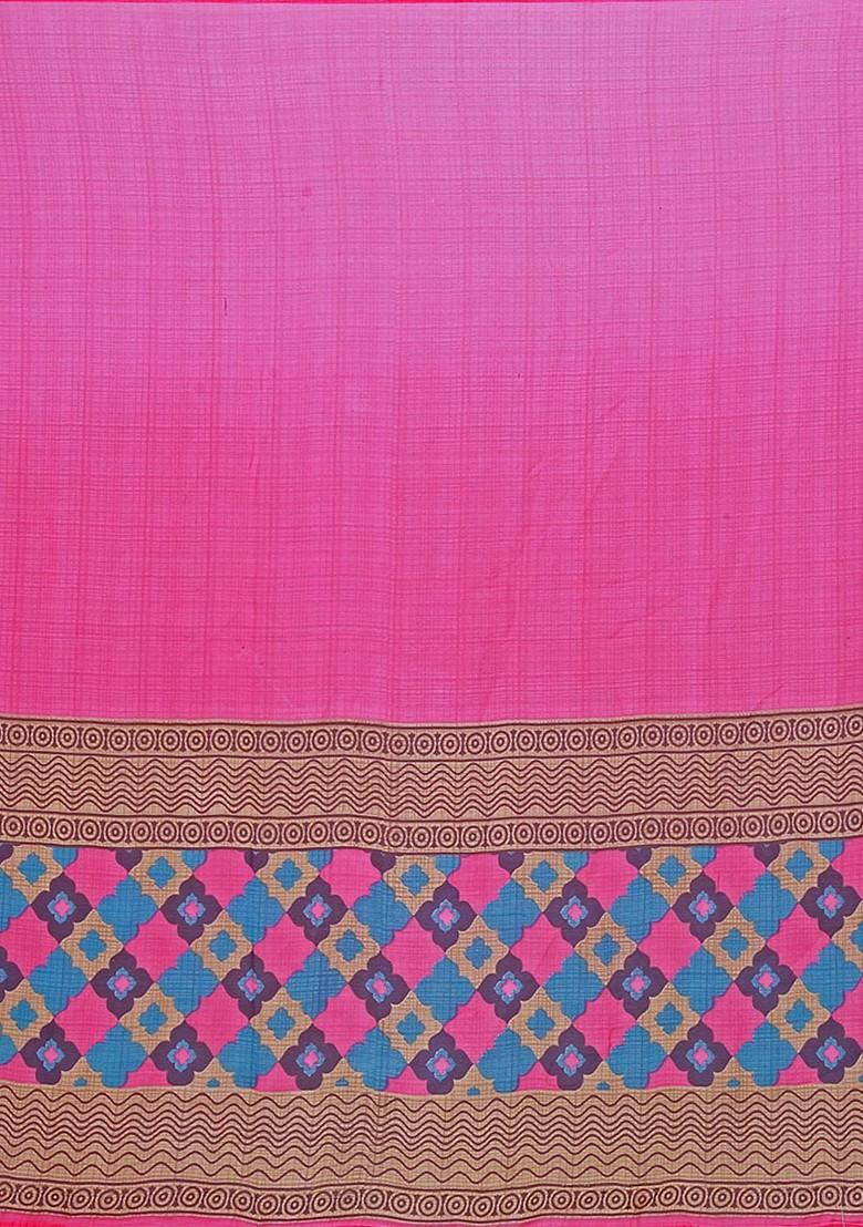Magenta Embroidered Georgette Saree Set (Set Of 2)
